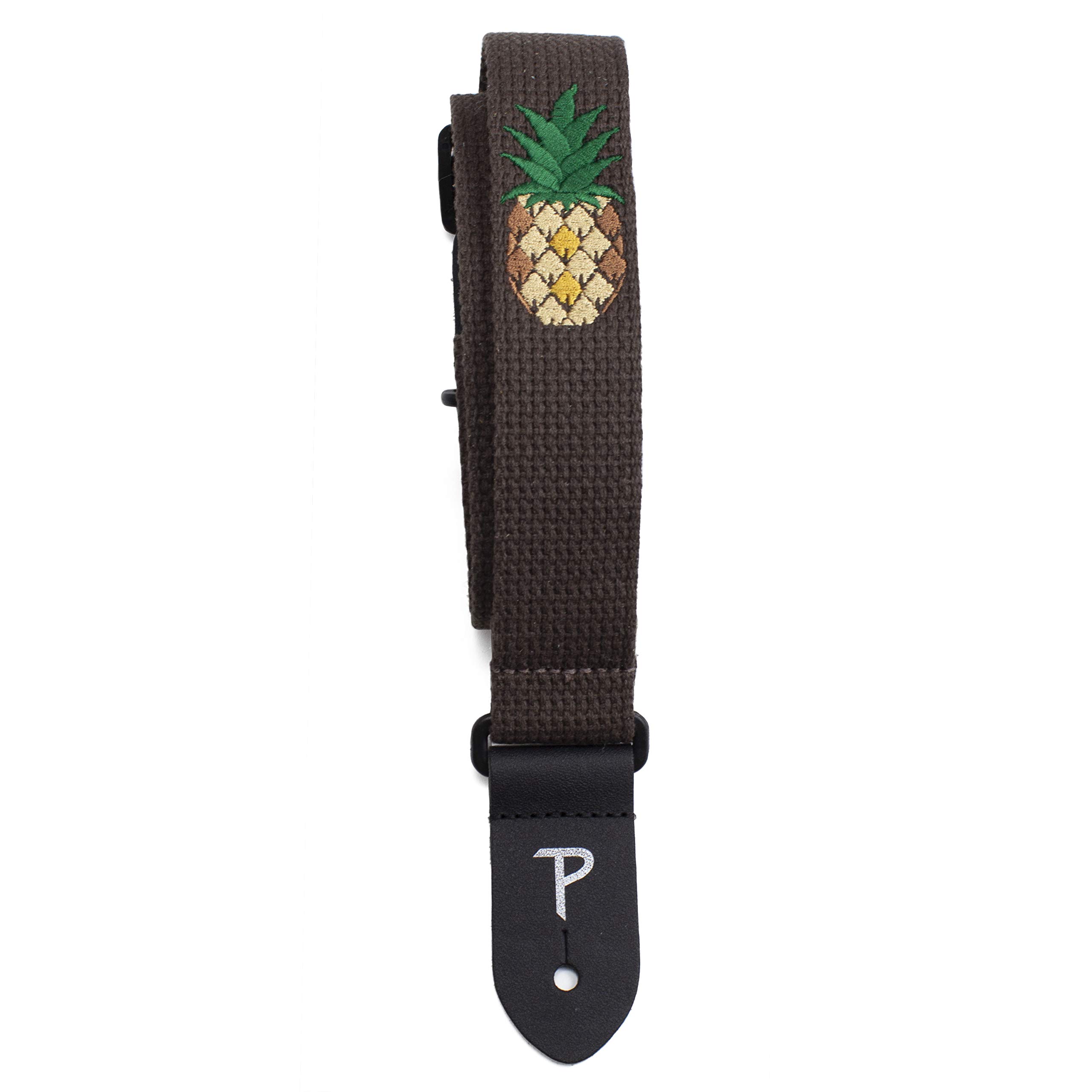 Perri's Leathers CWS15EMB-7110 Cotton Ukulele Strap with Embroidered Design- 1.5", Pineapple