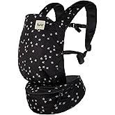 Baby Tula Lite Ripstop Nylon Compact Baby Carrier, Lightweight & Ergonomic Carrier for Travel w/Convenient Storage Hip Pouch, Multiple Carrying Positions for 12lbs to 30lbs - Discover (Black/Stars)