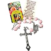 Westmon Works St Therese Rosary Chaplet Set Metal Center Crucifix with Acrylic Rose Beads and Laminated USA Made Holy Card
