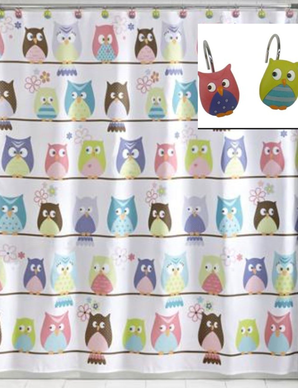 Amazon Com Mainstay Owl Bathroom Set Owl Shower Curtain Peva And Hook Set Home Kitchen
