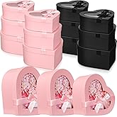 Resurhang 12 Pcs Valentine's Day Heart Shaped Boxes for Flower Arrangements Heart Gift Box with Transparent Window Lids for Bridesmaid Proposal Wedding Birthday, 3 Sizes(Black, Pink)