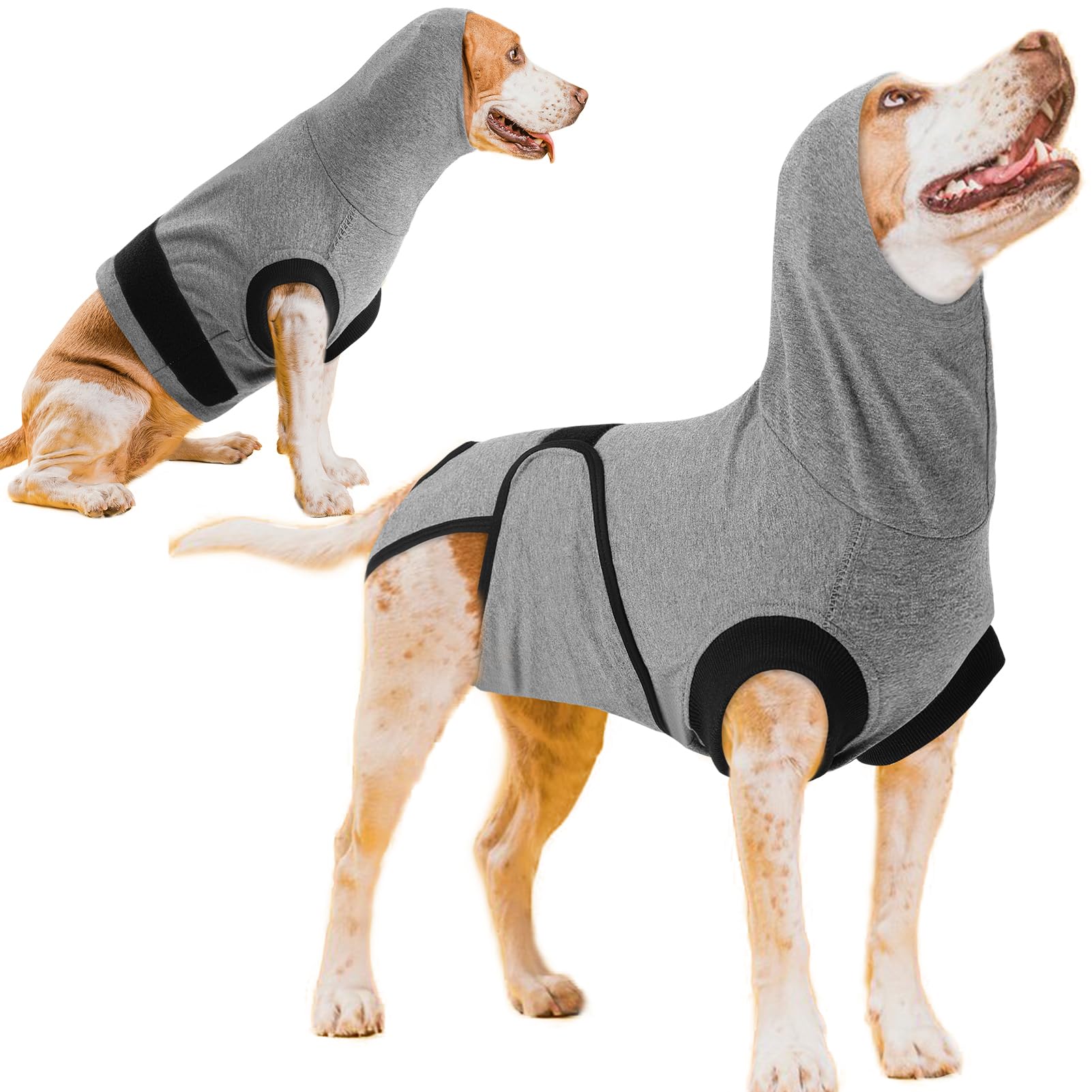 Photo 1 of SAWMONG Recovery Suit for Dogs After Surgery, Hooded Dog Surgery Suit Substitute E-Collar & Cone for Spay, Comfortable Cotton Dog Onesie for Surgery Female Male, Neuter, Skin Disease Pet (S, Grey)