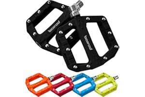 BOWOD Flat MTB Bicycle Pedals Mountain Bike Colored Pedals, Glass-Fiber Nylon Composite Platform Pedal w 9/16" Sealed Cr-Mo Spindle, BMX Gravel Road Bike Pedals Clipless for Adult Women Youth Bikes