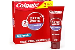 Colgate Optic White Advanced Hydrogen Peroxide Toothpaste Pack, Teeth Whitening Toothpaste, Enamel-Safe Hydrogen Peroxide Formula, Helps Remove Tea, Coffee, and Wine Stains, Icy Fresh, 3 Pack, 3.2 oz