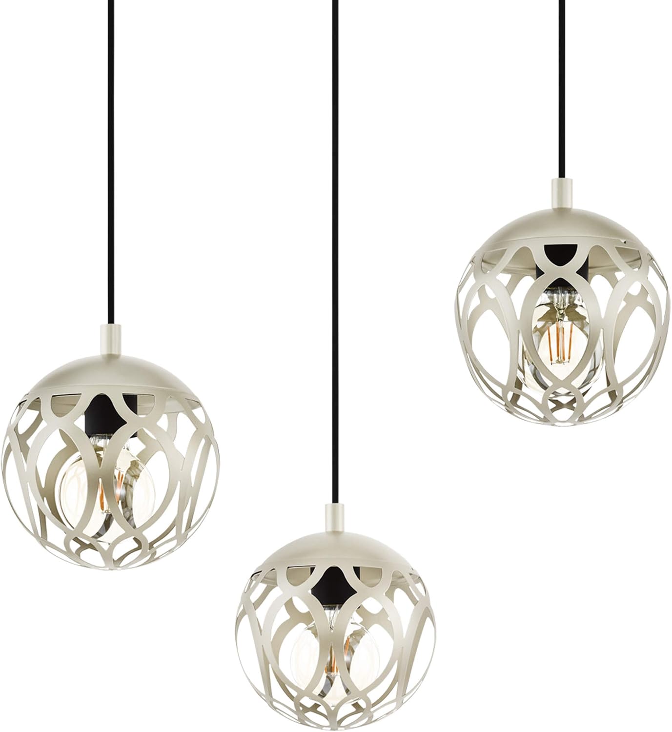 EGLO Mirtazza Pendant Light, 3-Bulb Vintage Country House Style, Steel Pendant Light in Champagne, Black, Dining Table Lamp