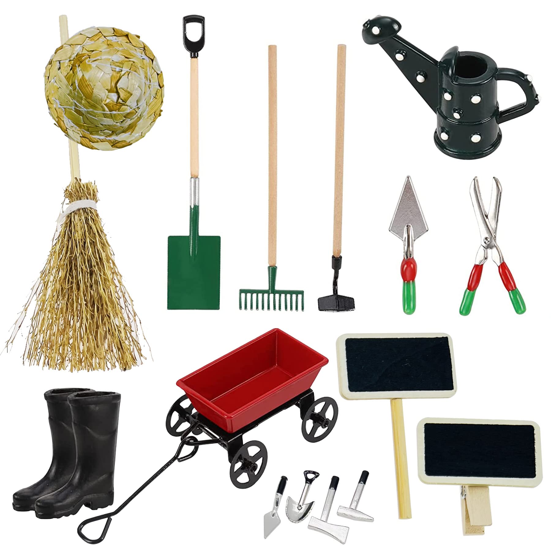Cayway 16 PCS Miniature Set Garden Tools, Miniature Garden, Garden Shovel, Rain Boots, Straw Hat