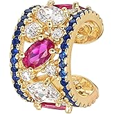 MEVECCO Ear Cuff Non Piercing 18K Gold Plated Ear Cuff Earring Sets Clip on Cartilage Turquoise Red Ruby CZ Heart Flower Fake Hoop Earrings Stack Women Gifts