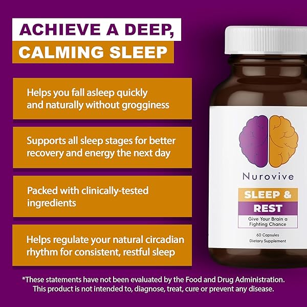 NUROVIVE – SLEEP & REST, NATURAL SLEEP AID WITH REISHI MUSHROOM POWDER, GABA & MORE, PROMOTES RELAXATION, WELLNESS SUPPORT FOR MEN/WOMEN, 60 CAPSULES