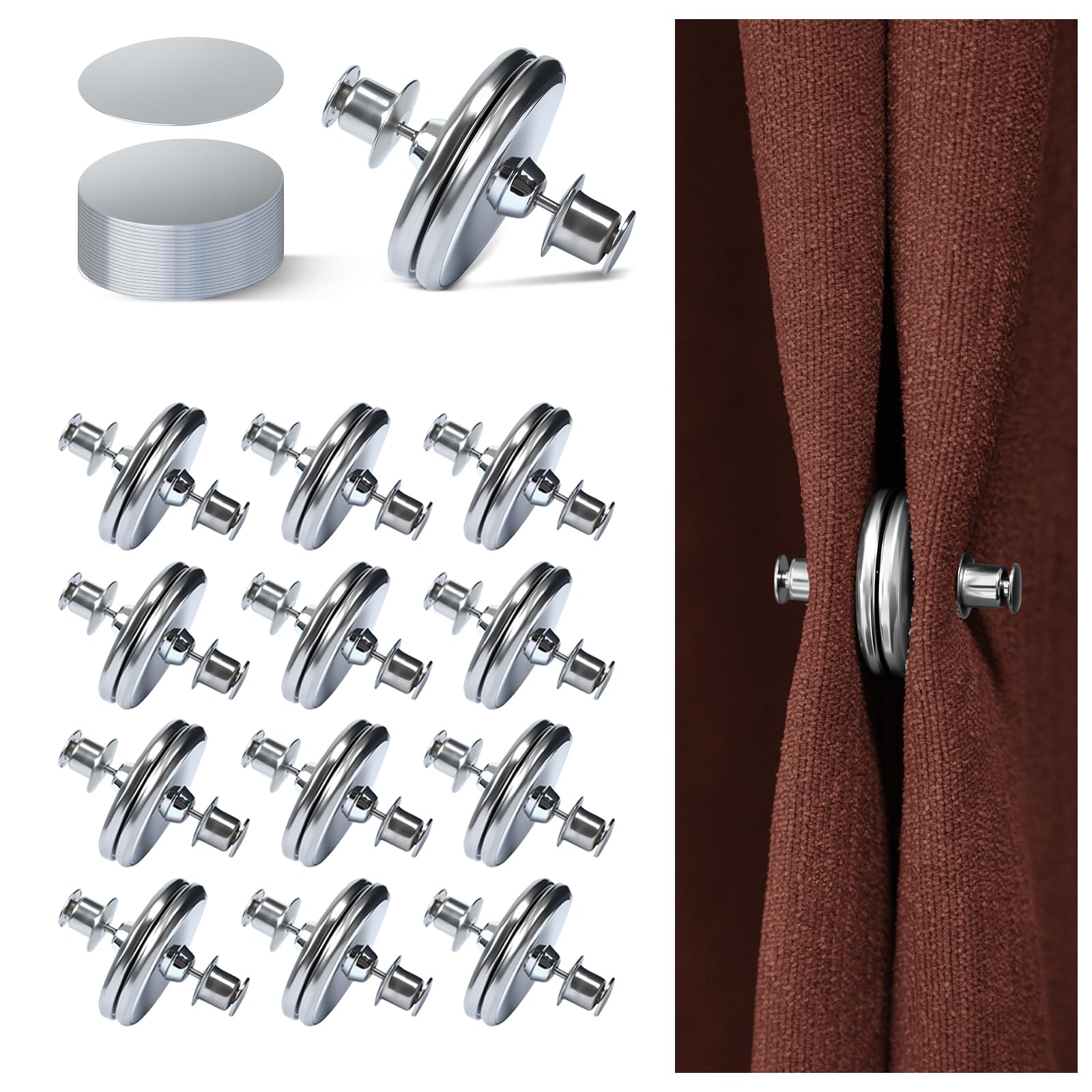 Photo 1 of 12Pairs Curtain Magnets, ZNJAVX Curtain Magnets Closure with 12pcs Self-Adhesive Patch – Strong Magnetic Curtain Clips to Keep Curtain Closed for Indoor Outdoor, Shower, Bedroom, Office
