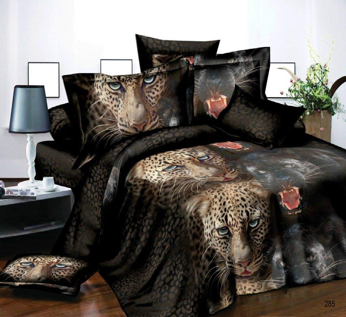 Black backgraund leopard 3D Effect Duvet Covers