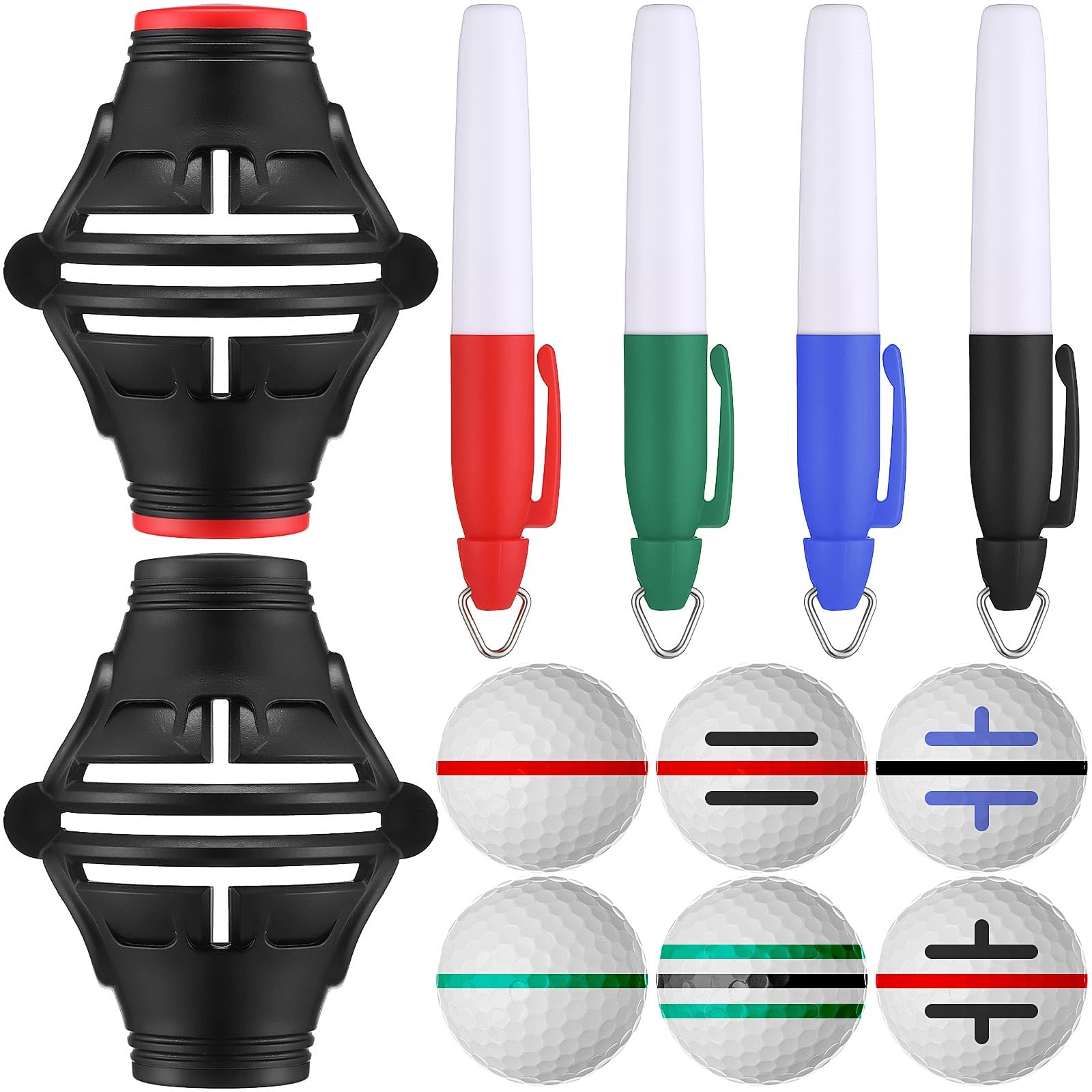 Photo 1 of WinnerWhy 6 Pack Golf Ball Marker Line Tool 360 Degree Triple Line Ball Marker Stencil Tool Golf Accessories for Men with 2 Marking Stencils and 4 Vibrant Colors Pen