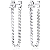 HIUS 925 Sterling Silver Cuban Link Chain Dangle Drop Stud Earrings for Women, 18K Gold Plated Wrap Tassel Earrings