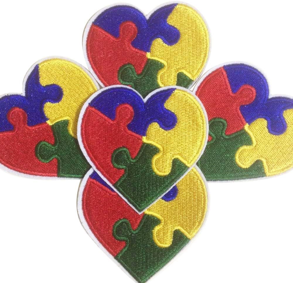 Set of 10pcs Autism Awareness Heart Iron On Sew On Cloth Embroidered Patches Appliques Machine Embroidery Needlecraft Sewing projects
