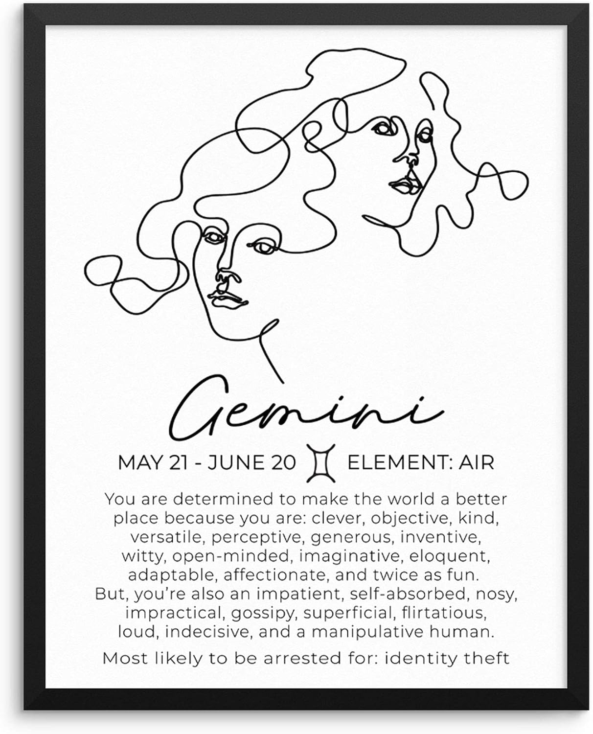 Amazon Com Gemini Zodiac Sign Art Print Minimalist Horoscope Sign Line Drawing Poster 11 X14 Unframed Modern Astrology Artwork For Living Room Bedroom Or Home Office Wall Decor Gemini Posters Prints