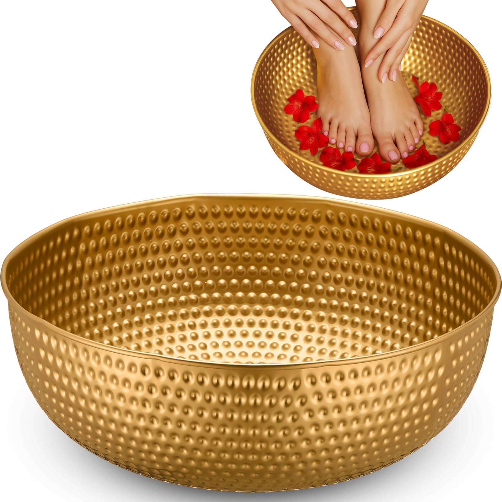 Photo 1 of Pickmesh 2 Pcs Gold Hammered Bowls for Wedding Washing Foot Large Metal Decorative Serving Bowls Round Hammered Metal Bowl for Foot Washing Ceremony, Religious Ceremonies, 14 Inches