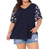 Agnes Orinda Women's Plus Size t Shirt Tops V Neck Floral Flutter Short Sleeve Summer Blouse Tops Casual 2025