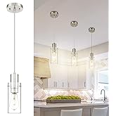 Emak Cylinder Pendant Lights Kitchen Island, Modern Brushed Nickel Pendant Light with Clear Glass Shade, 1 Light Pendant Ligh