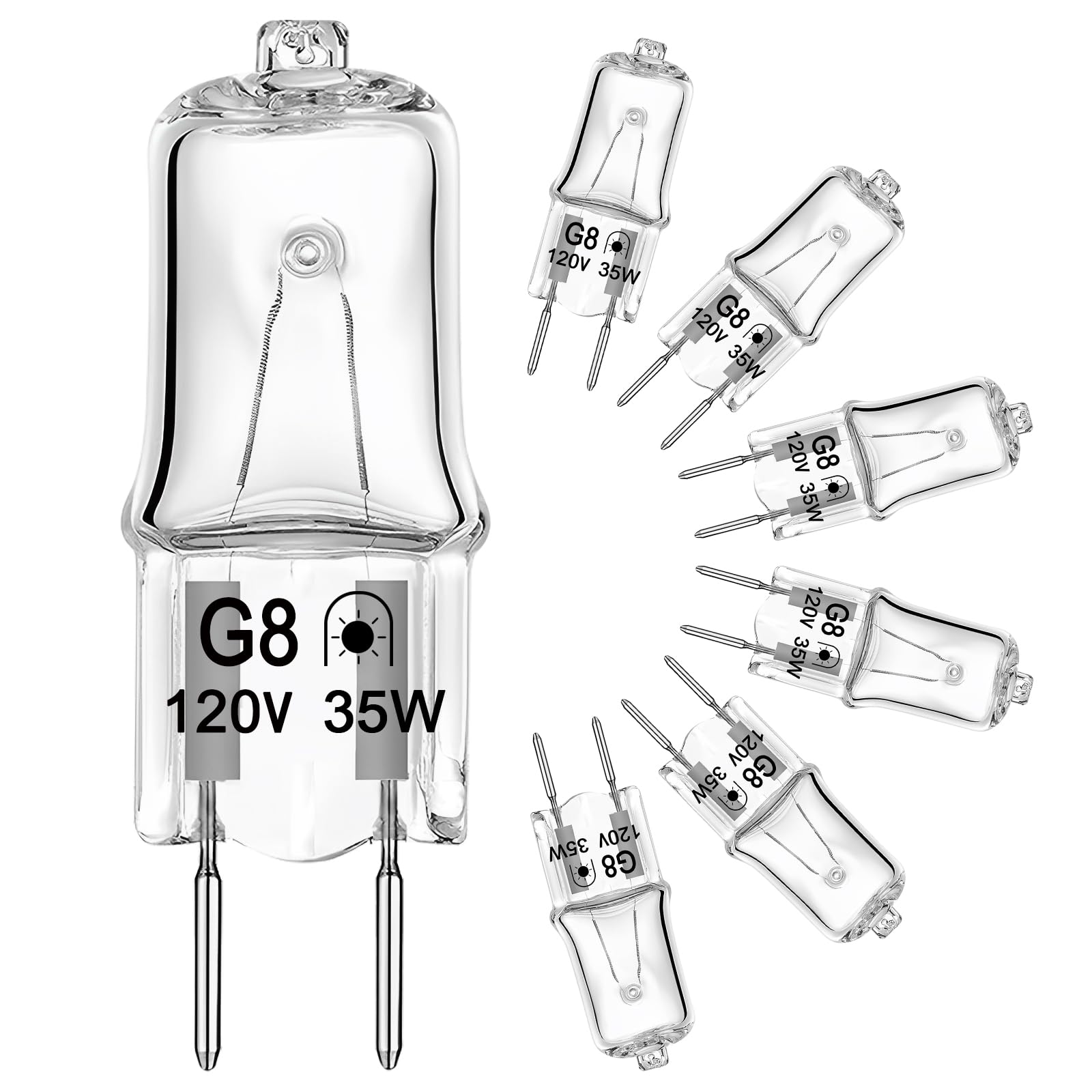 Photo 1 of G8 Halogen Bulb 35W 120V T4 JCD Type G8 Base Bi-Pin Xenon Light Bulbs, Dimmable with Long Lasting Lifespan, G8 Halogen Light Bulbs for Under Cabinet Puck Lighting Replacements, Warm White, 6 Packs