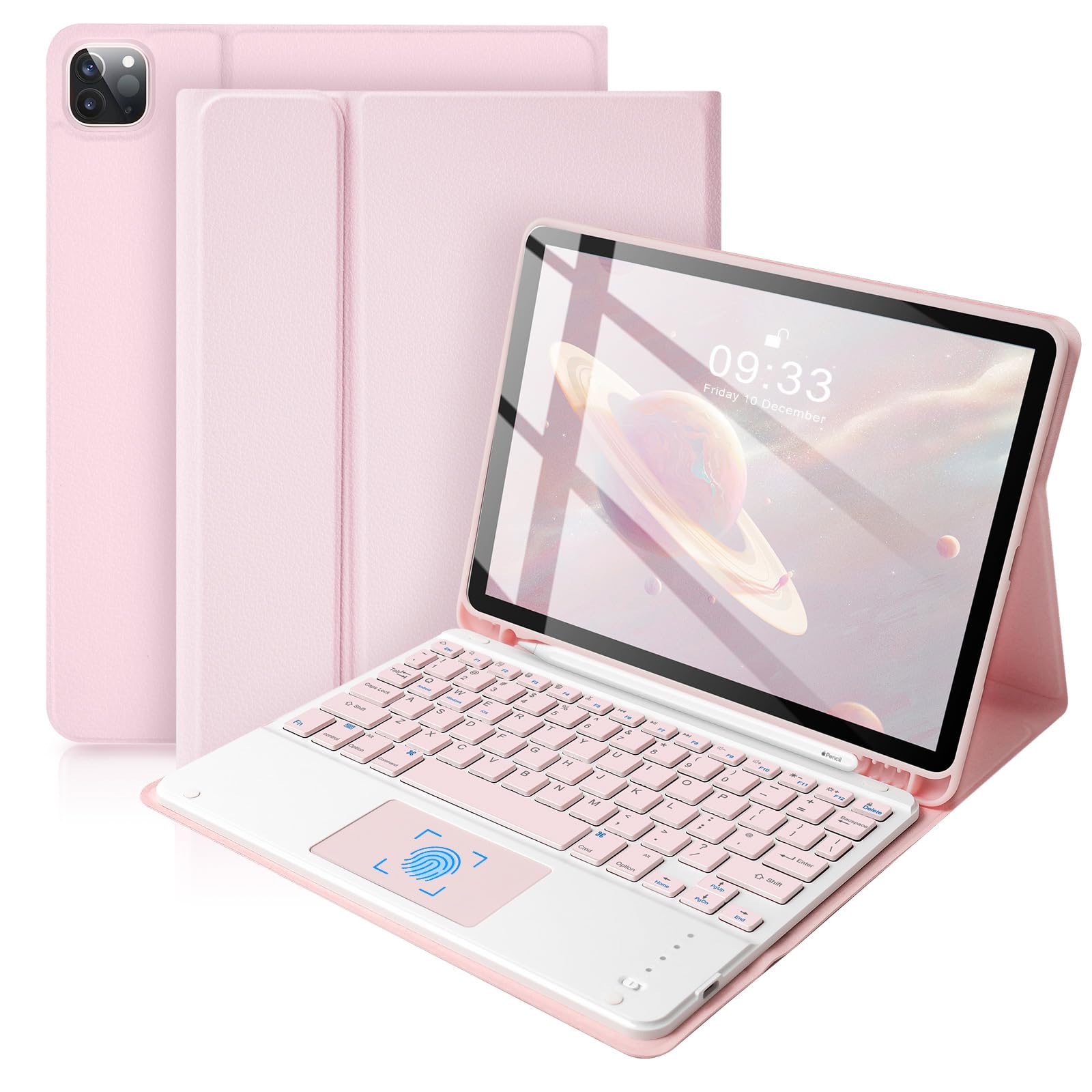 SOPPY Keyboard Case with Touchpad for iPad Air 11-inch (M3 2025 / M2 2024) & Air 4th/5th Gen 10.9", iPad Pro 11 inch (1st/2nd/3rd/4th Gen), Detachable Keyboard Cover, with Built-in Pencil Slot, Pink