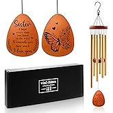 Sister Wind Chime - Sisters Gifts for Christmas, Sister Birthday Gifts Ideas, Butterfly Wind Chimes for Sis, Birthday Gift for Sisters Adult, 25.5" Windchimes
