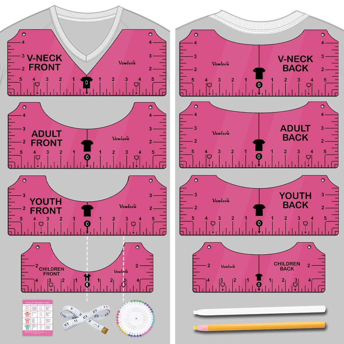 Photo 1 of Vowlove Tshirt Ruler Guide for Vinyl Alignment: T Shirt Rulers to Center Designs, Tee Shirt Alignment Tools for Heat Press, Sewing Accessories HTV Heat Transfer Vinyl, V-Neck Front Back Measurement