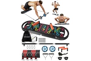 HOTWAVE Portable Exercise Equipment with 16 Gym Accessories,20 in 1 Push Up Board Fitness,Resistance Bands with Ab Roller Wheel,at Home Workout for Men