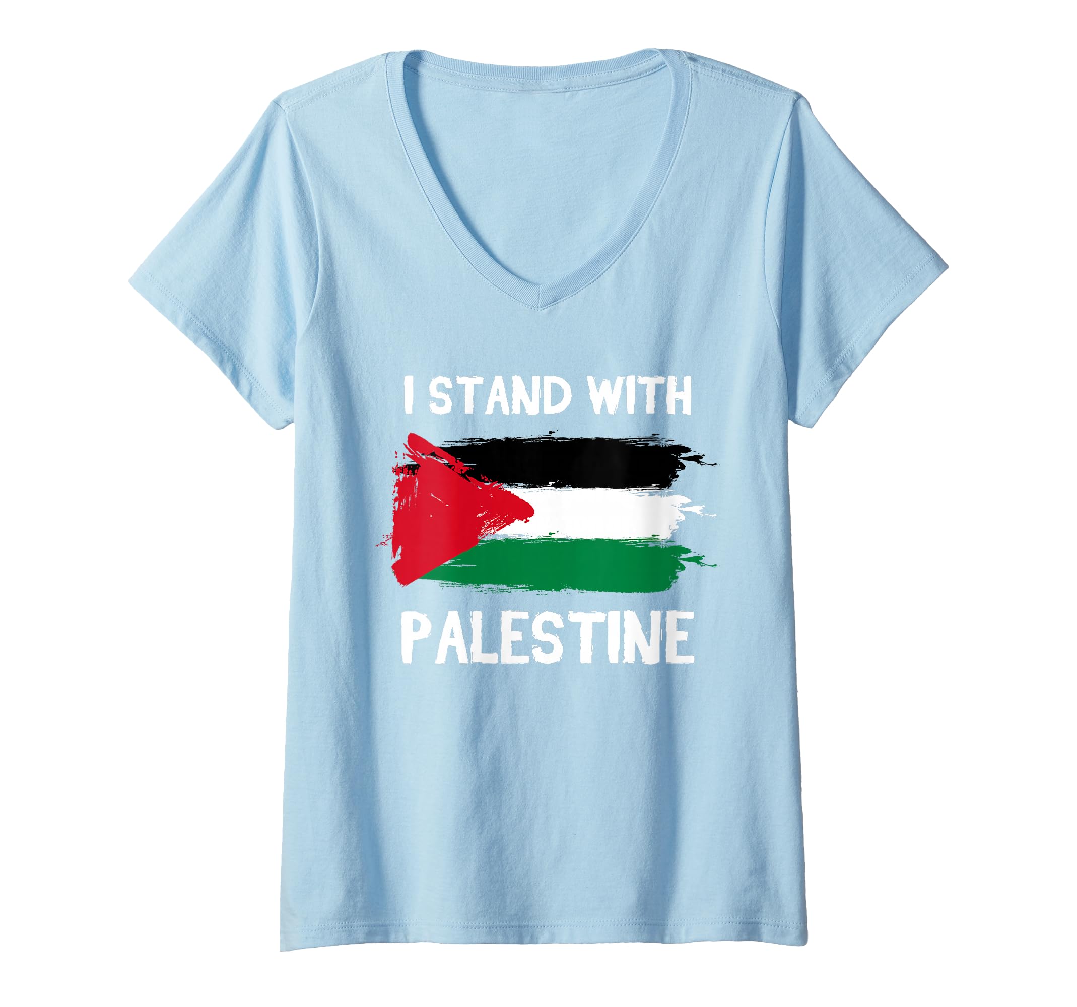 Womens I Stand With Palestine Pendants Free Gaza Jerusalem Mosque V-Neck T-Shirt