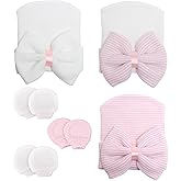 AQOKKA Newborn Baby Girl Hats with Bow No Scratch Cotton Toddler Infant Beanie Caps Soft Newborn Hospital Hat 0-3 Months