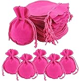 NBEADS 40 Pcs Velvet Bags - 3.54x2.76 Inch Velvet Jewelry Storage Drawstring Pouches - Small Candy Gift Bags for Christmas Wedding Party Gift Packing - Hot Pink