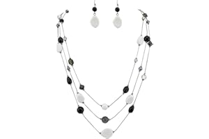 Coiris 3-Layer Illusion line Long Necklace Earrings Set Ladies Green Beads