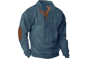 Pvkarhg Mens Sweatshirt with Elbow Patches Vintage Quarter Button Up Stand Collar Corduroy Slim Sweaters Long Sleeve Jackets
