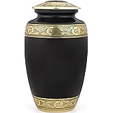 CLEENTABLE Handcrafted Metal Cremation Urn for Adults - Elegant, Durable Funeral & Memorial Urn for Ashes, Decorative Urn with Secure Threaded Lid, Spacious, Timeless Design 11" (Black & Gold)