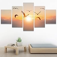 SIGNWIN 5 Panel Canvas Wall Art Modern Art Birds Bohemian Expressive Group Multicolor Photography for Home Decorations Ready to Hang - 60
