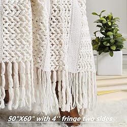 CREVENT Farmhouse Knit Throw Blanket for Couch Sofa