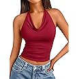 Trendy Queen Summer Tops for Women 2025 Going Out Cute y2k Shirts Halter Cowl Neck Backless Basic Vacation Outfits Clothes