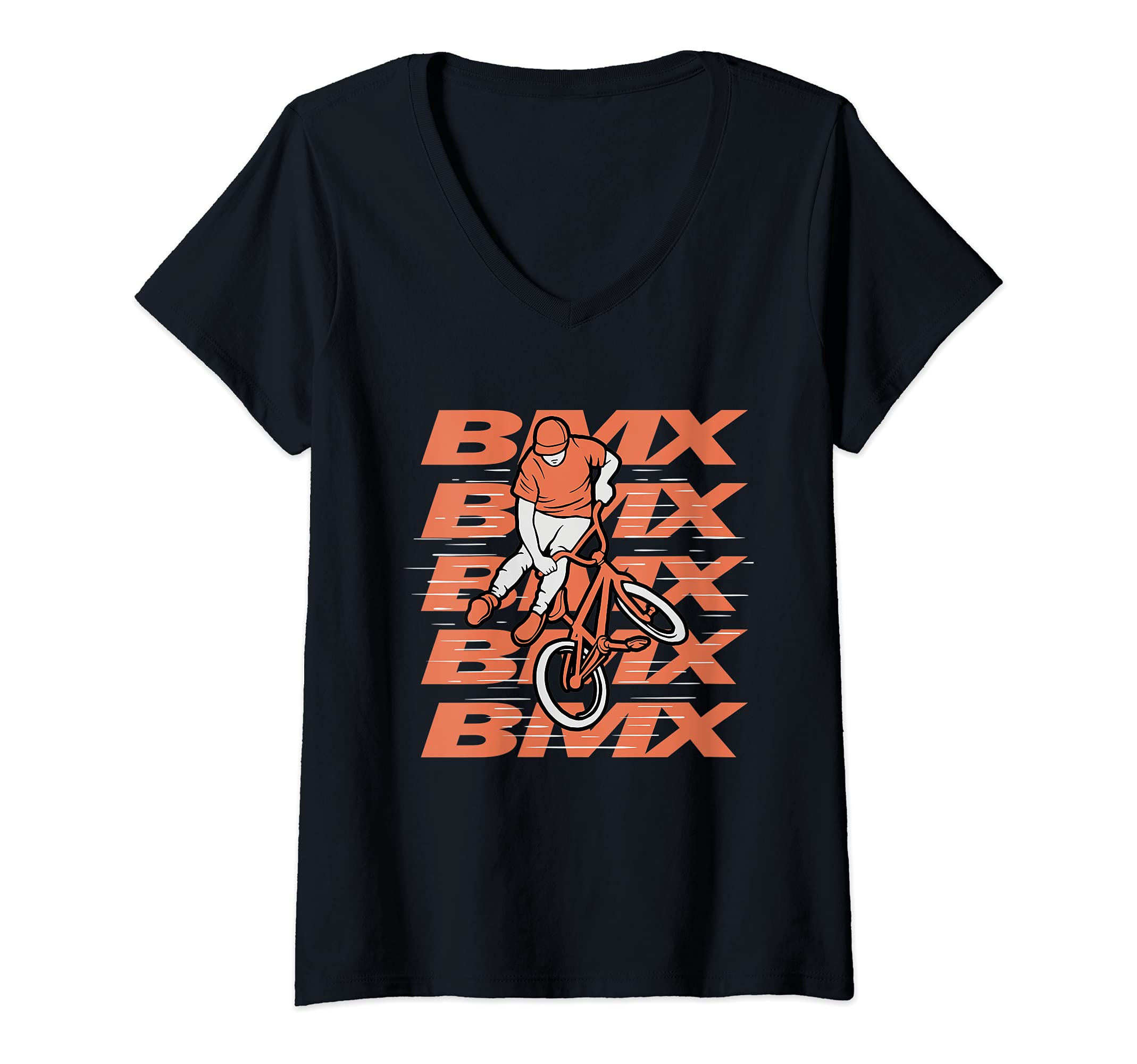 Womens BMX Boy Rider Stunt Halfpipe Freestyle Jumping Bicycle V-Neck T-Shirt