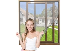 NeatiEase Adjustable DIY Magnetic Window Screen Max 55” x 36” Fits Any Size Smaller with Gray Frame Fiberglass Mesh