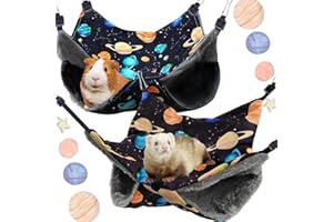 Rgbpro 2Pcs Straps are Adjustable Guinea Pig Rat Hanging Warm Plush Hammock Ferret Cage Accessories for Small Animals Chinchilla Sugar Glider Ferret Squirrel (Dark Planet)