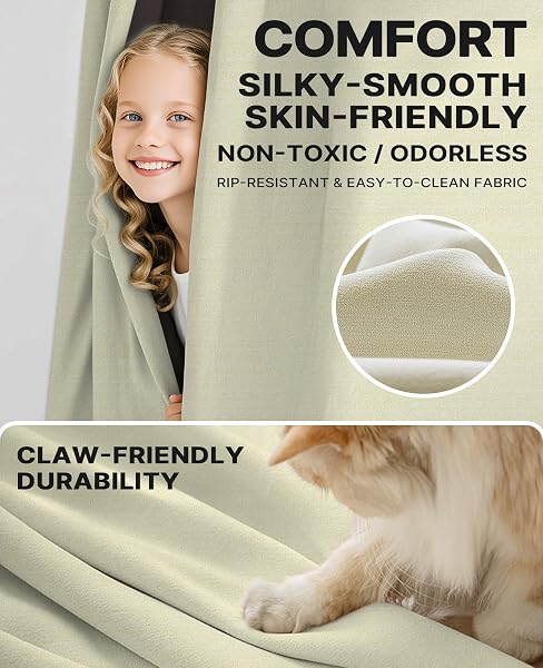 CREAM BLACKOUT CHENILLE PINCH PLEATED CURTAINS 40X84IN- ULTRA SOFT WRINKLE RESISTANT THERMAL INSULATED ROOM DARKENING DRAPES,NOISE REDUCING WITH ROMAN CLIPS,2 PANELS SET FOR BEDROOM/LIVING ROOM/OFFICE