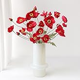 ZYTUYO 6PCS Red Poppy Flowers Artificial Silk Poppies Faux Bouquet for Christmas Fake Floral Home Decor Living Room Kitchen Party Xmas Red Table Centerpieces