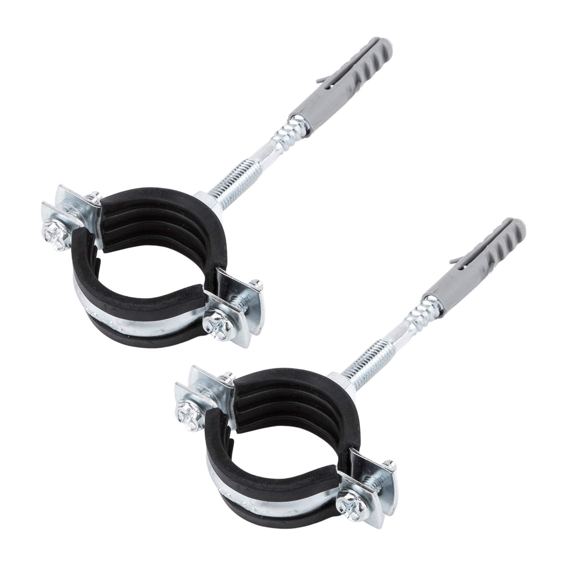 (Pack of 2 pcs) Anti Vibration Single Metal Pipe Brackets Clips Clamps Rubber Lined for Ø 32-36 mm Pipes (2)