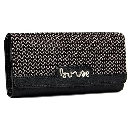 Borse Womens Black and Silver Leatherite Ladies Clutch - Gift for Birthday, Anniversary Gift | Gift for Mothers Day