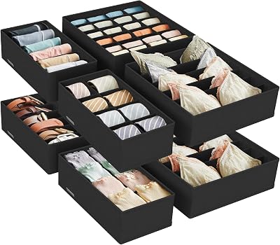 SONGMICS Set of 8 Underwear Drawer Organisers, Foldable, Ink Black RUS008B01