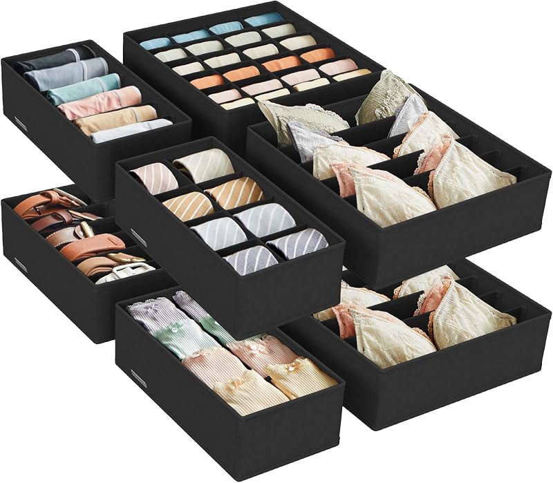 SONGMICS Set of 8 Underwear Drawer Organisers, Foldable, Ink Black RUS008B01