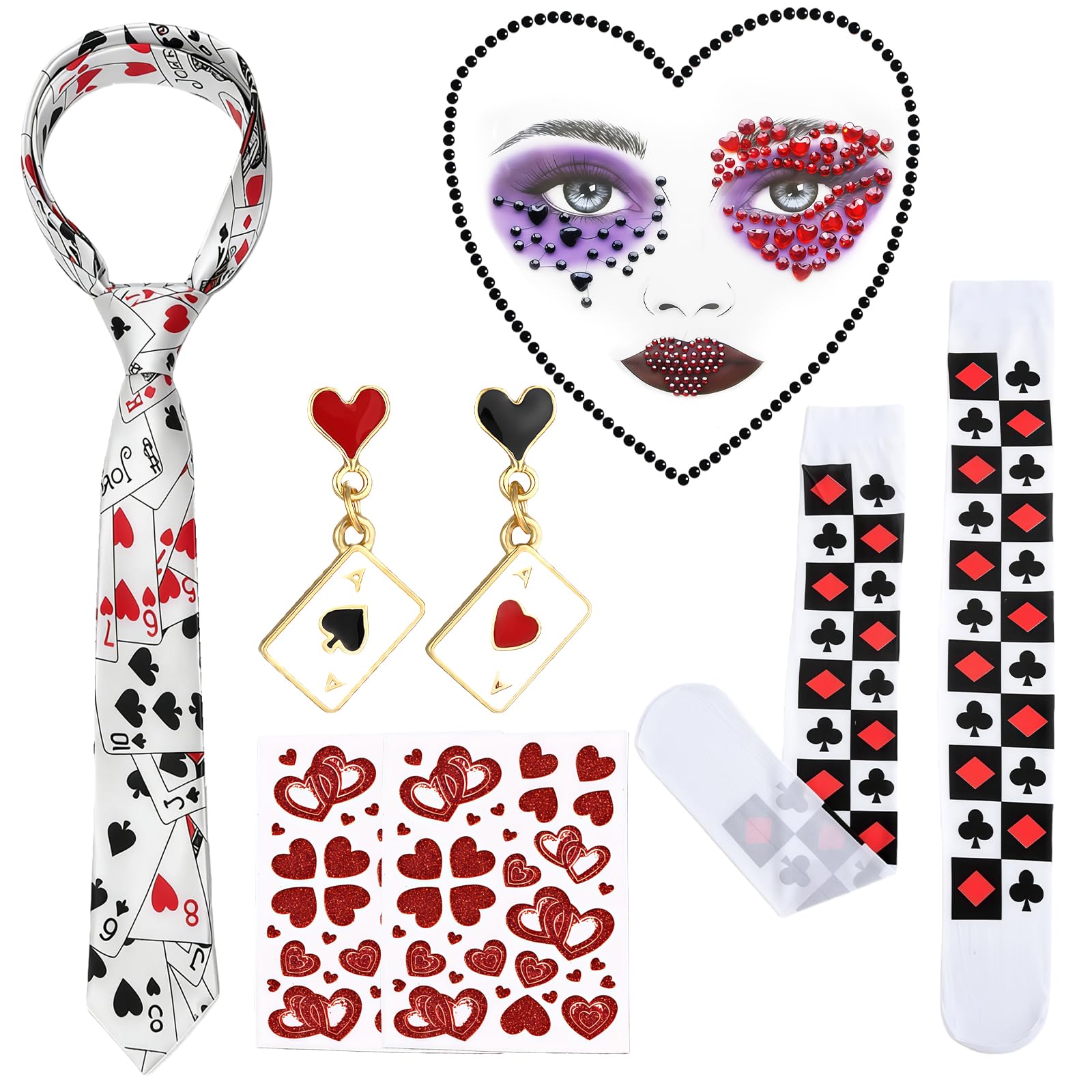 AYNKH 7PCS Queen Costume Accessories, Queen of Hearts Costume for Women, Suitable for Girls and Women, Carnival Heart-Shaped Queen Playing Card Costume for Role Play