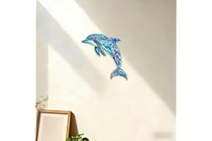 1PC Colorful Removable Acrylic Wall Decals, Blue Dolphin Wall Art with Background 7.08in for Wall Decor Art, Fridge, Window, 