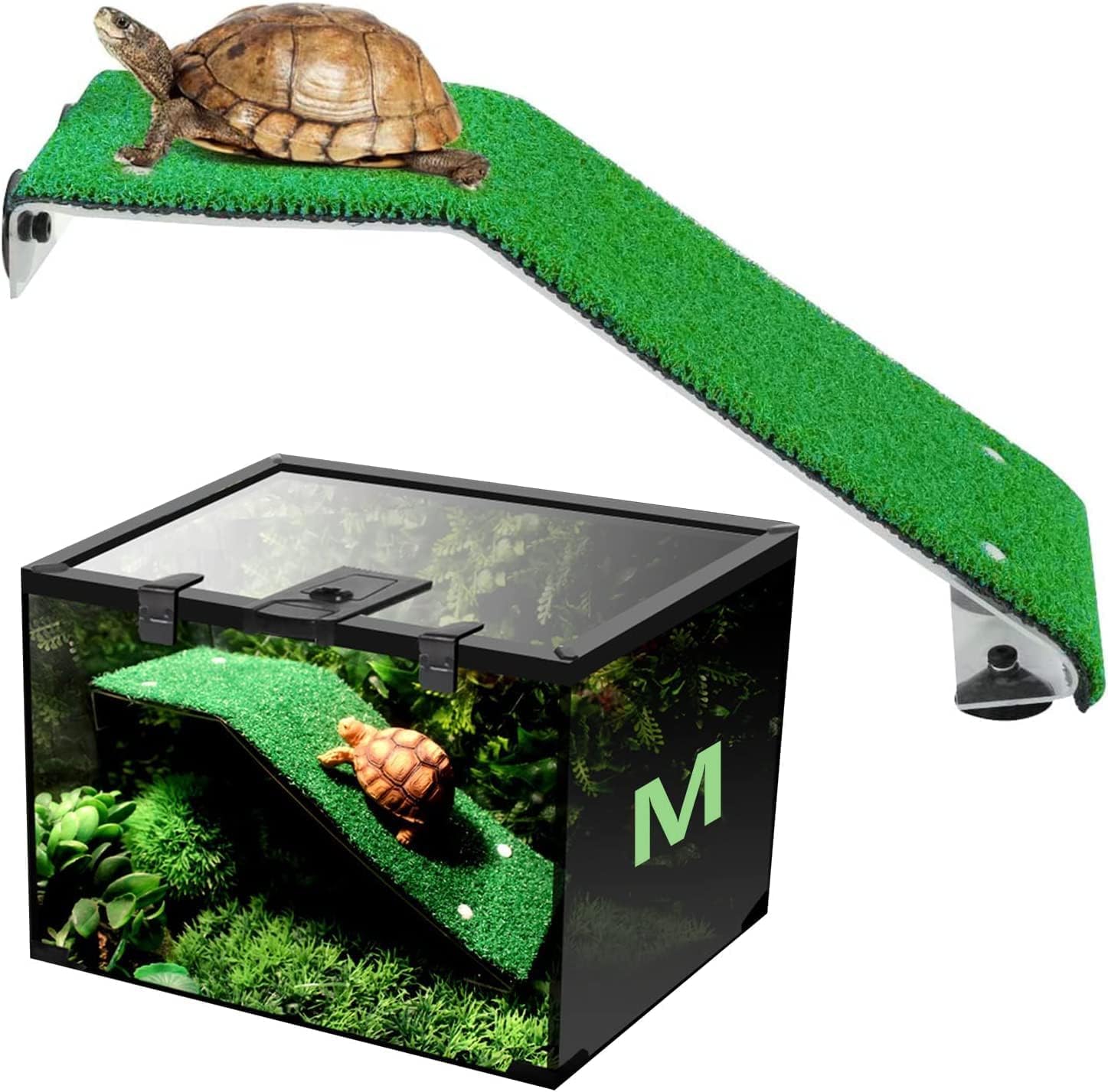 aleawol Turtle Basking Platform Simulation Lawn Platform Reptiles Ramp Turtle Ladder Climbing Ladder Sunbathing Eels Platform for Aquarium Decoration