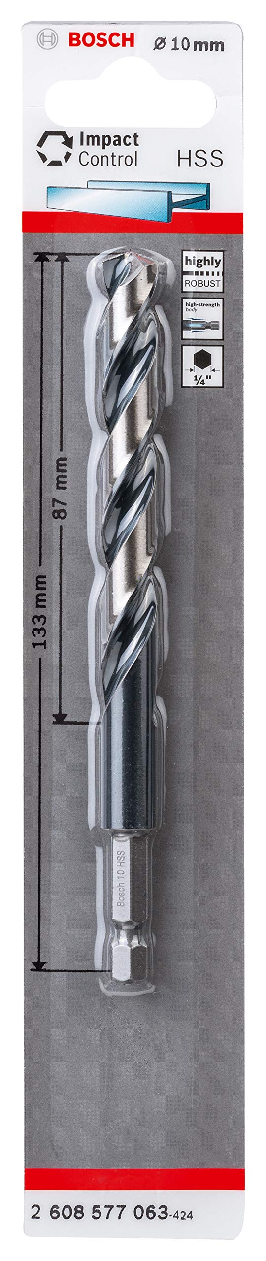 Bosch Professional Impact Control HSS Twist Drill Bit (for metal, 10 x 87 x 133 mm, accessories for impact drills)
