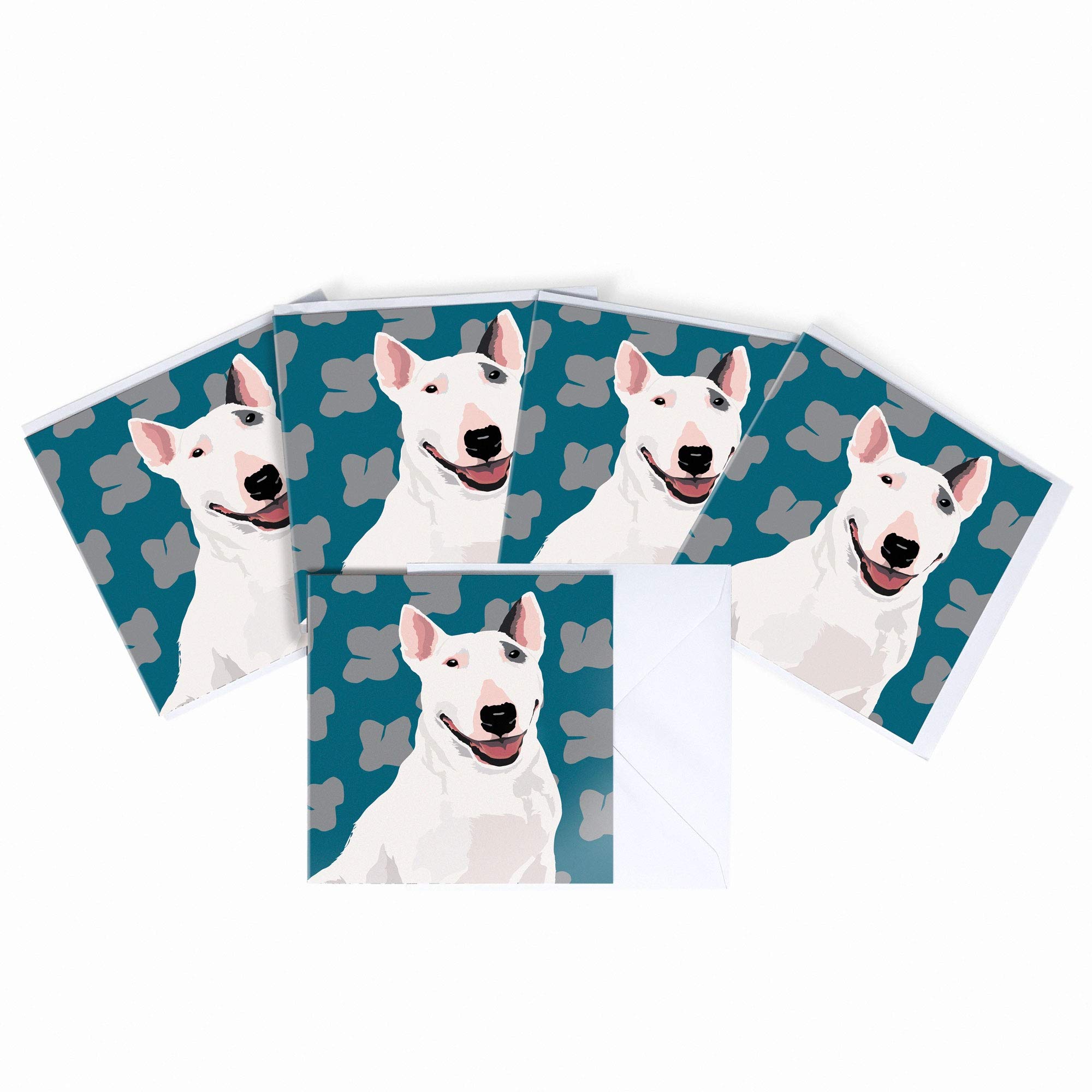 Bull Terrier Blank Greeting Card by Leslie Gerry - Pack of 5 Multipack