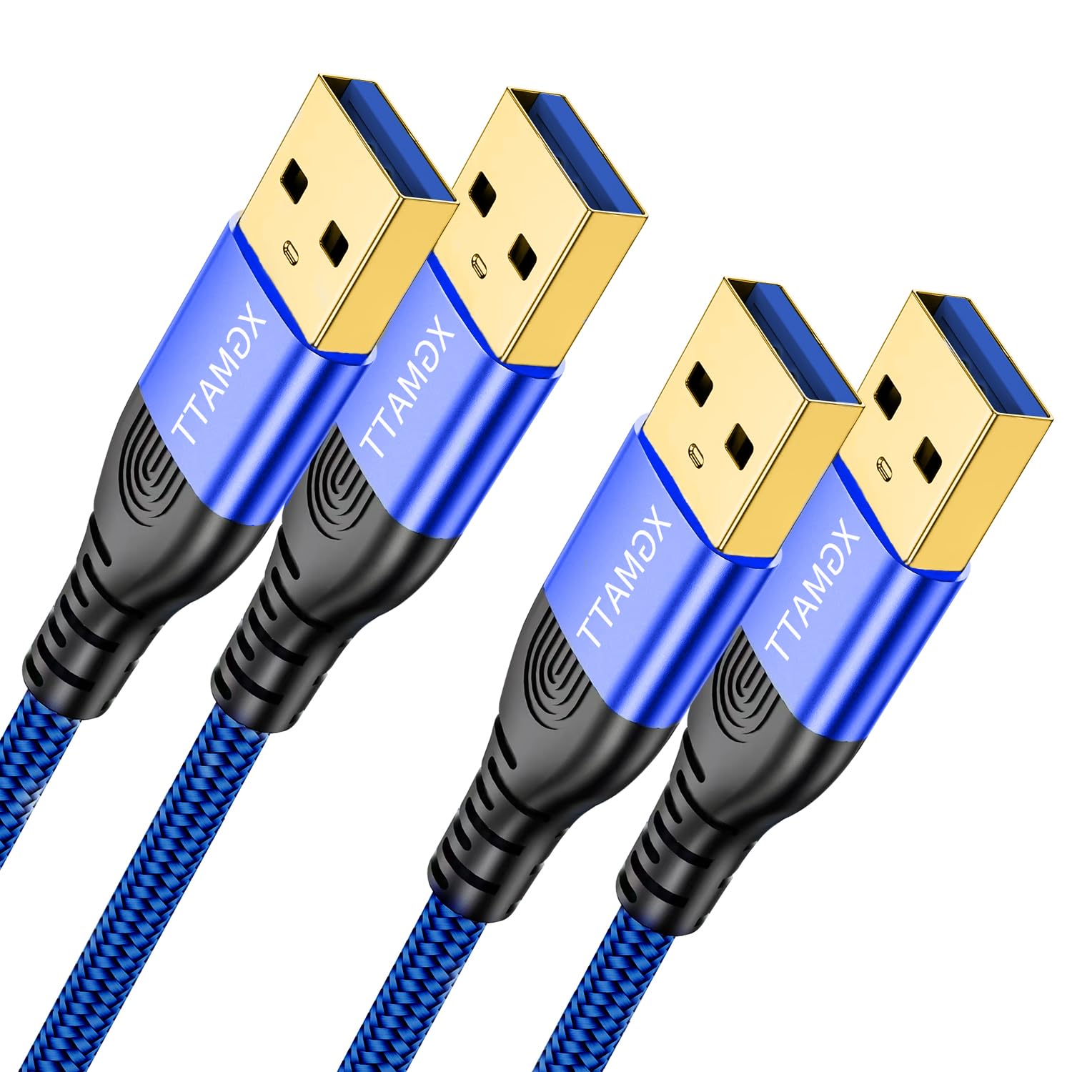 USB Cable 2M 2Pack,USB 3.0 A to A Data Cable Braided, 5Gbps High Speed Transfer USB Type A Male to Male Lead, Compatible with Blu-ray, Printer, Camera, External Hard Drive, Consoles, Fan Cooler,Blue
